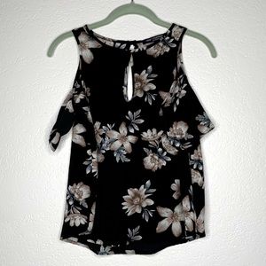 Black Floral Cold Shoulder Top